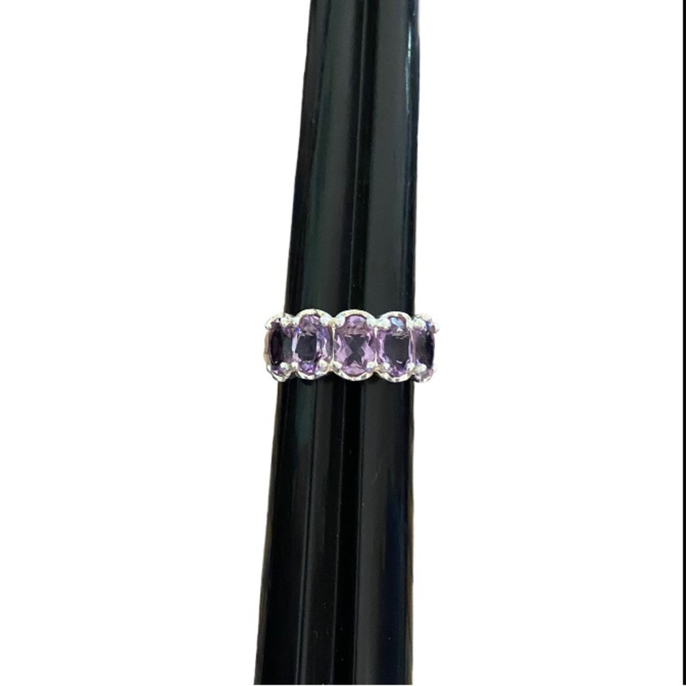 Sterling Silver Purple Amythyst Stone Oval Cut Ring Size 7.5 925